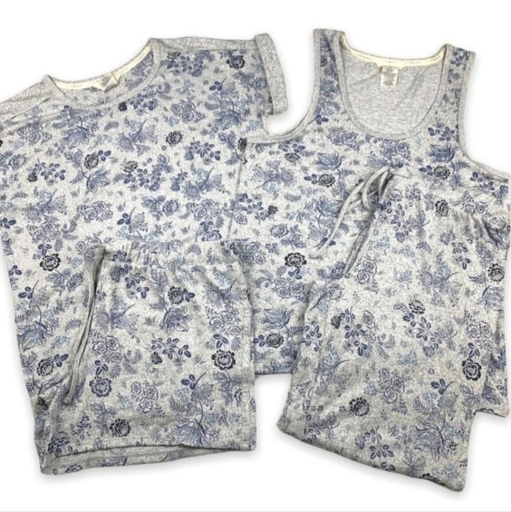 Lucky Brand Denim Gray Floral Print 4 Piece Pajamas Set Women's Small S Soft EUC - Picture 2 of 10